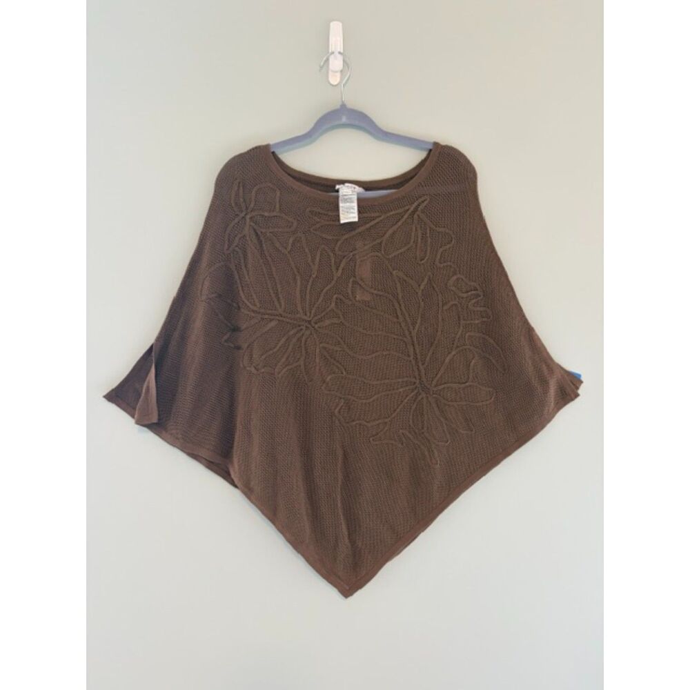 Chico's NWT Poncho Embroidered Leaf Triangle Teakwood Cardigan Size S/M